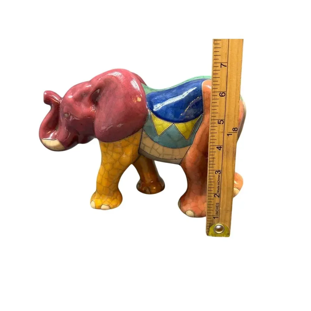 Vintage X House Raku Pottery Elephant Handmade South Africa Art Figurine Decor